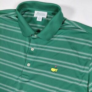 Masters Performance Mens Green White Stripe Polo Shirt Golf Masters Logo Size L